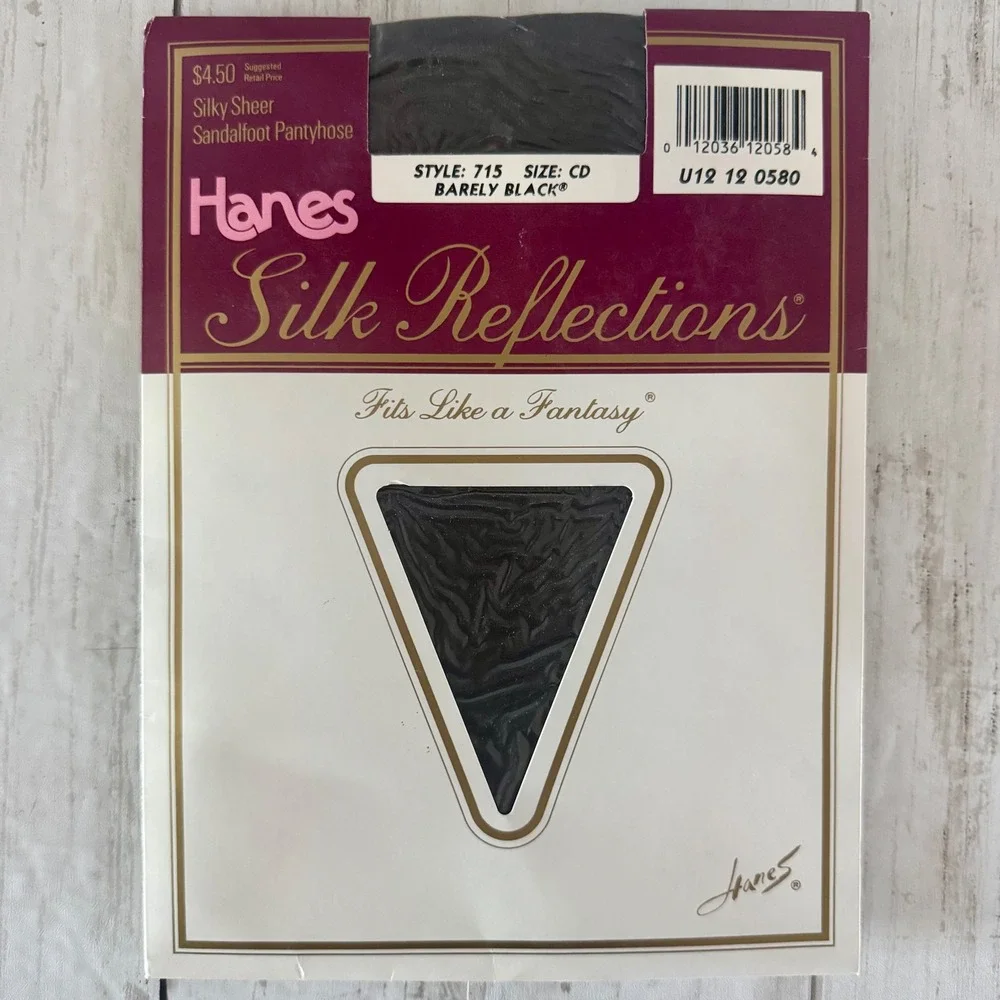 Hanes Silk Reflections Sandalfoot Pantyhouse Style 715 Size CD Barely Black VTG